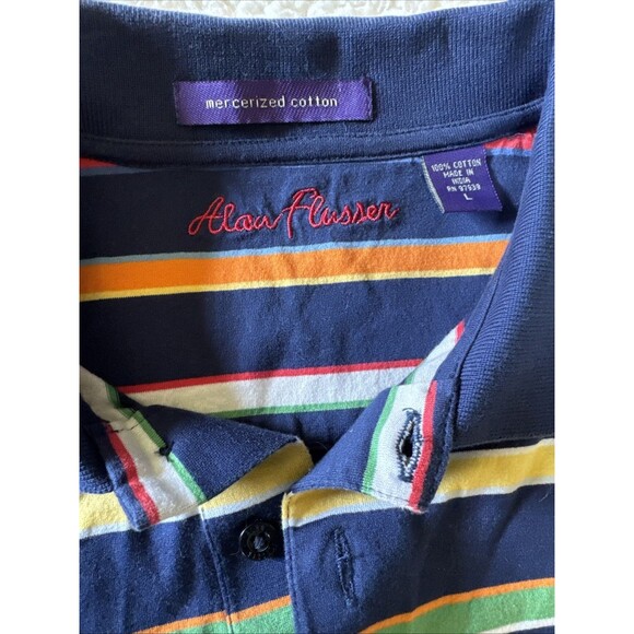 Alan Flusser Golf Mens Striped 2 Button Polo Shirt Size Large - Picture 3 of 6